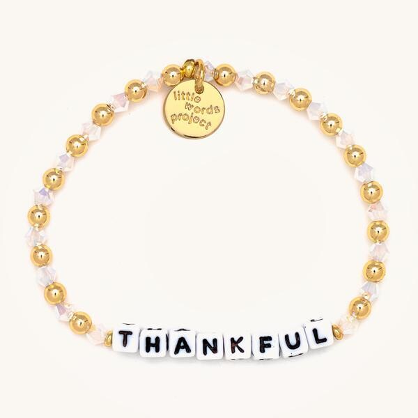Little Words Project White THANKFUL Bracelet (Gold-Filled)