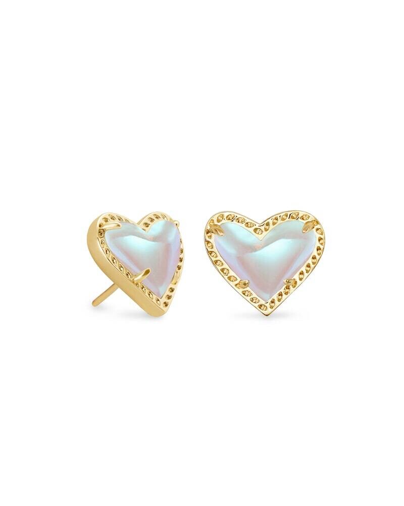 Kendra Scott Ari Heart Stud Earrings in Gold/Dichroic Glass