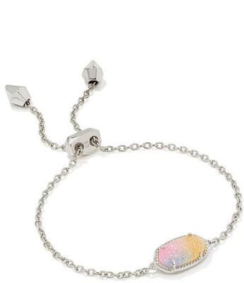 Kendra Scott Elaina Silver Adjustable Chain Bracelet in Pink Watercolor Drusy