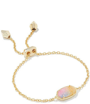Kendra Scott Elaina Gold Adjustable Chain Bracelet in Pink Watercolor Drusy