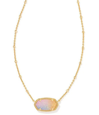 Kendra Scott Elisa Gold Satellite Pendant Necklace in Pink Watercolor Drusy