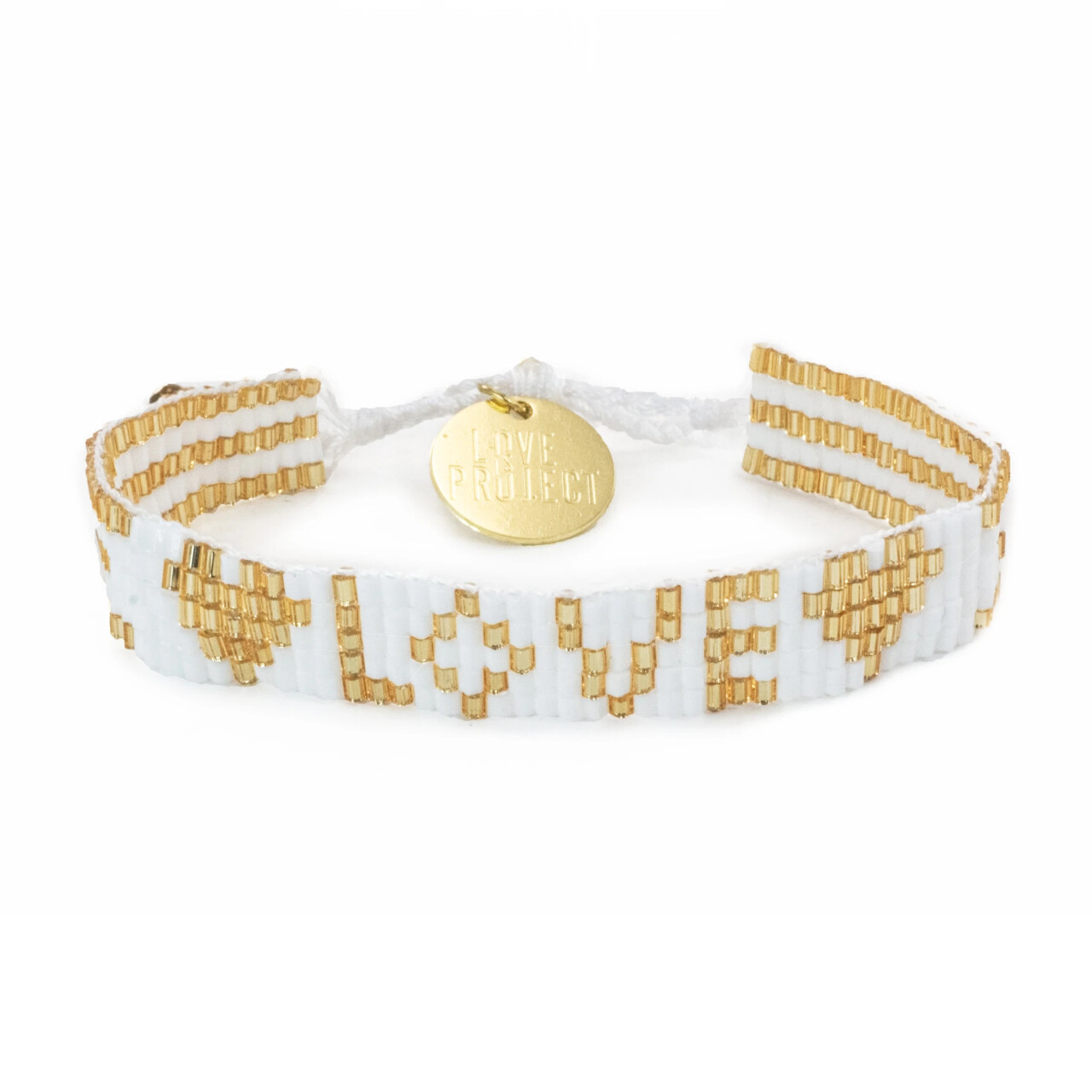 Love is Project Seed Bead Love w/ Hearts Bracelet - White/Gold