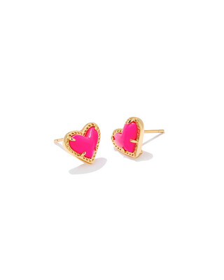 Kendra Scott Ari Heart Gold Stud Earrings in Neon Pink