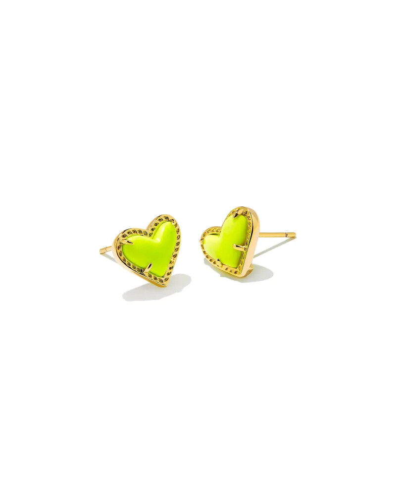 Kendra Scott Ari Heart Gold Stud Earrings in Neon Yellow