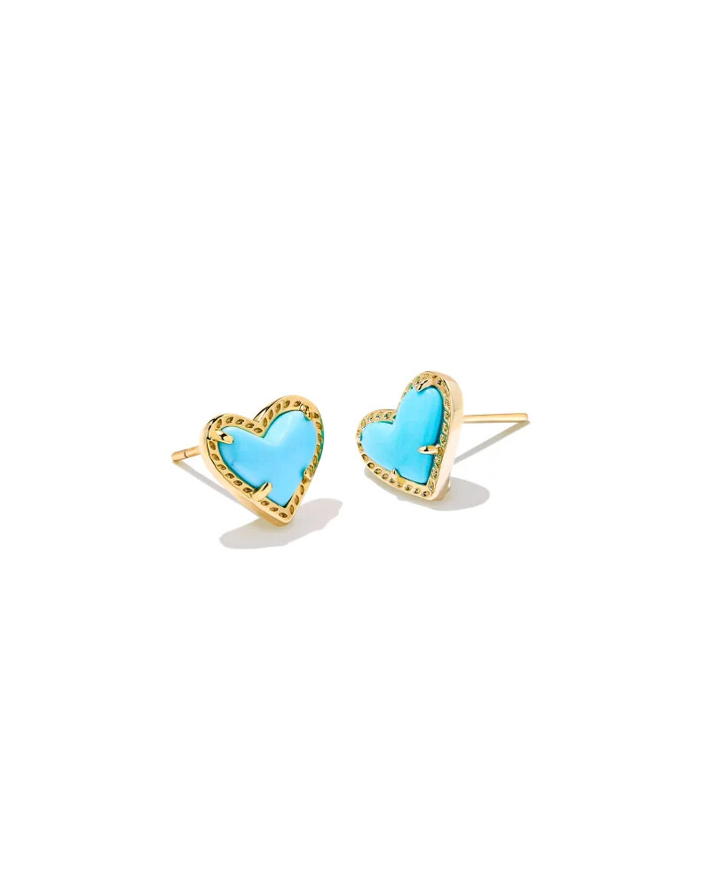 Kendra Scott Ari Heart Gold Stud Earrings in Light Blue