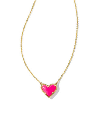 Kendra Scott Ari Heart Gold Necklace in Neon Pink