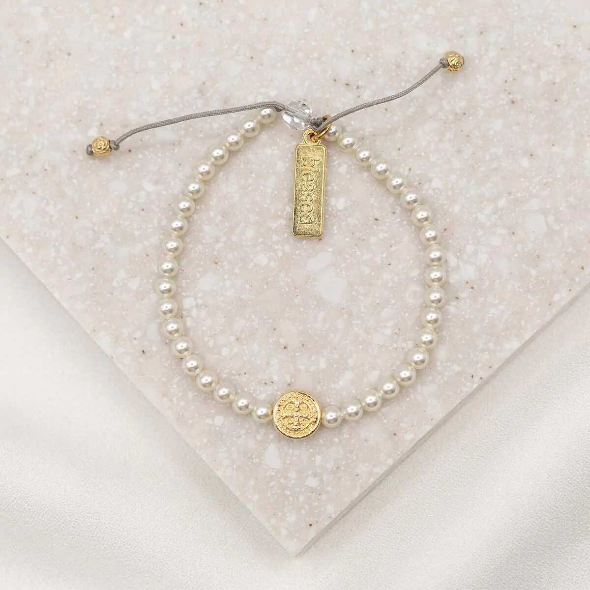 MSMH Benedictine Pearl Birthday Blessing Bracelet (Gold)