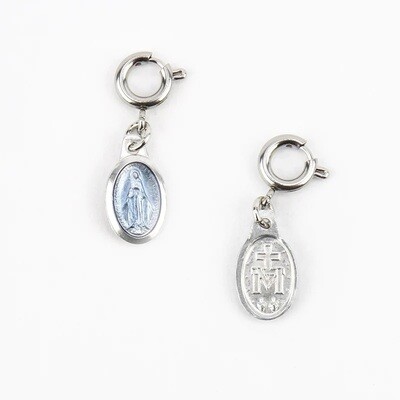 MSMH Miraculous Medal Petite Charm with Blue Enamel (Silver)