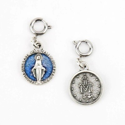 MSMH Miraculous Medal Round Charm with Blue Enamel (Silver)