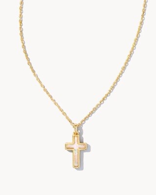Kendra Scott Cross Pendant Necklace in Gold/White Kyocera Opal