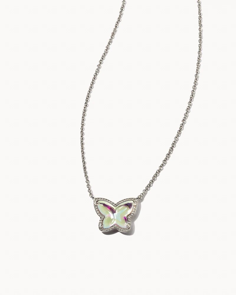 Kendra Scott Lillia Butterfly Silver Pendant Necklace in Dichroic Glass