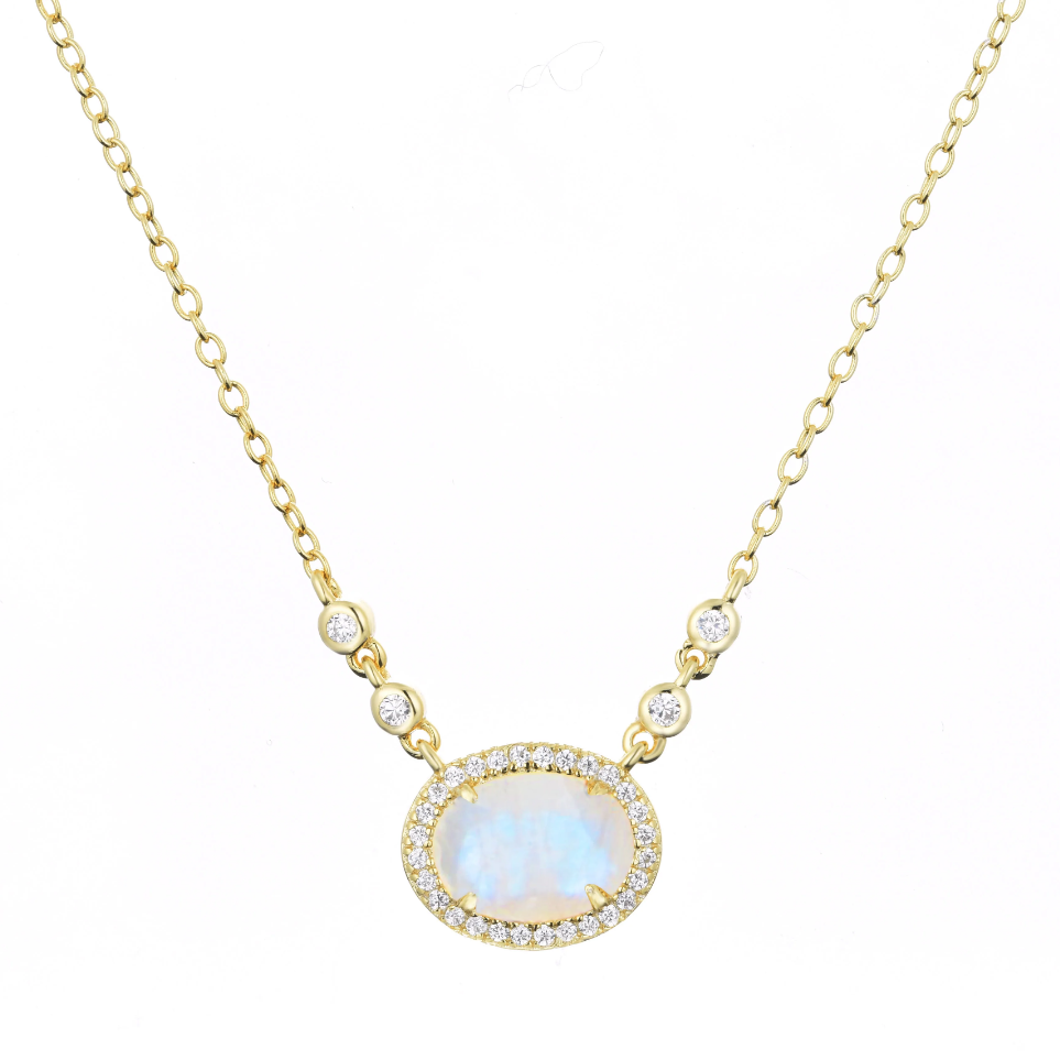 Kamaria Aura Rainbow Moonstone Gemstone Necklace (Gold)