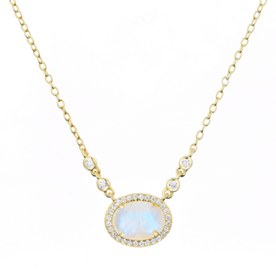 Kamaria Aura Rainbow Moonstone Gemstone Necklace (Gold)
