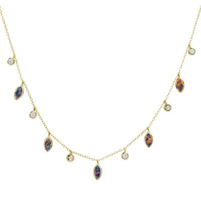 Kamaria Drops of Spring Black Opal Necklace (Gold)