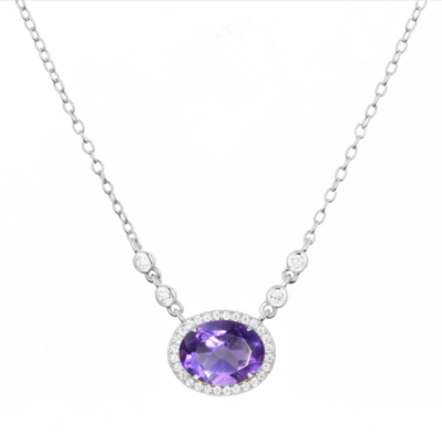 Kamaria Aura Purple Amethyst Gemstone Necklace (Silver)