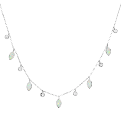 Kamaria Drops of Spring White Opal Necklace (Silver)