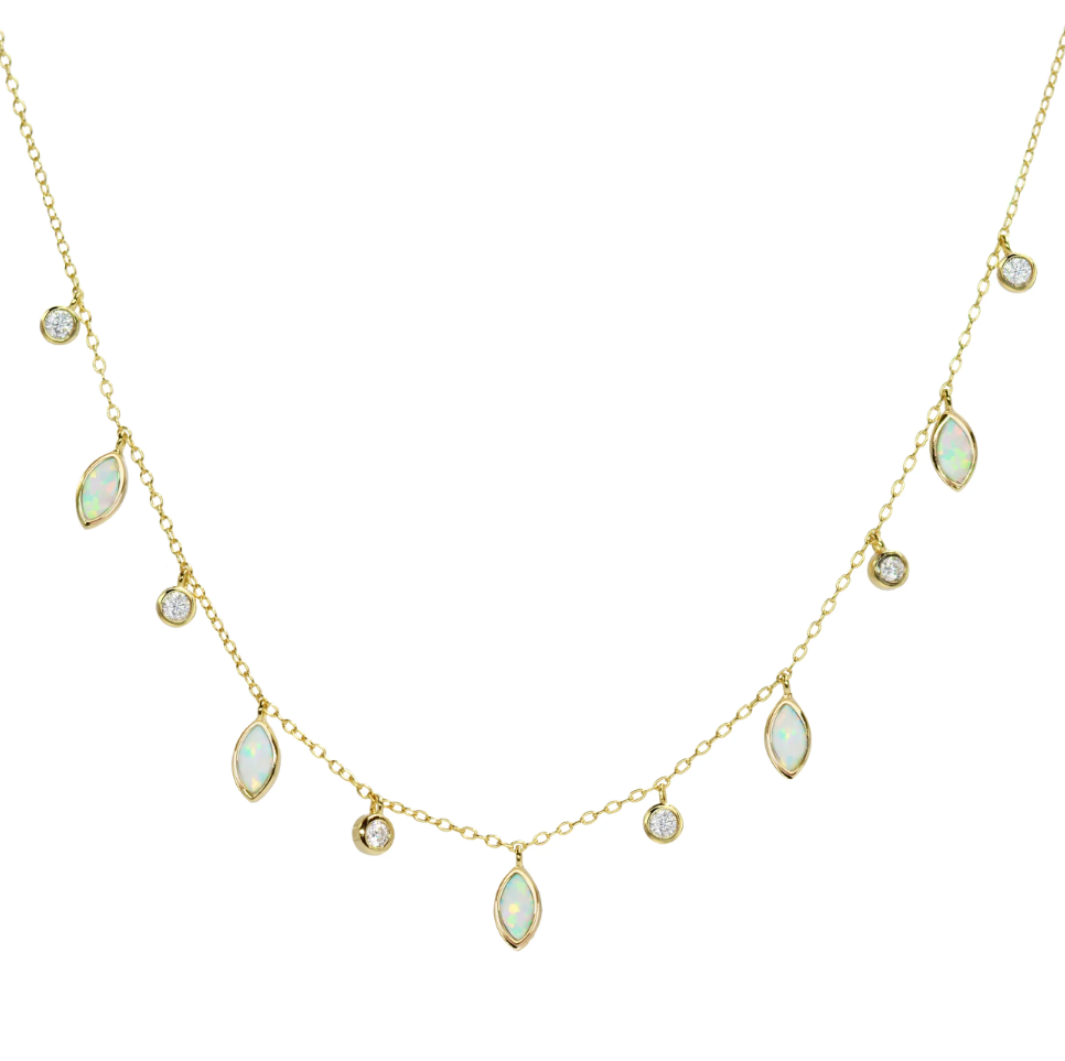Kamaria Drops of Spring White Opal Necklace (Gold)