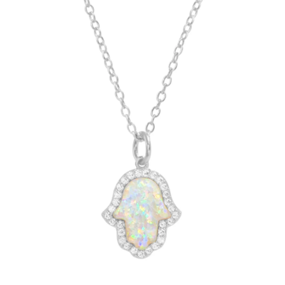 Kamaria White Opal Hamsa Hand Necklace (Silver)
