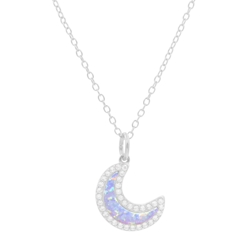 Kamaria Lavender Opal Moon Necklace (Silver)