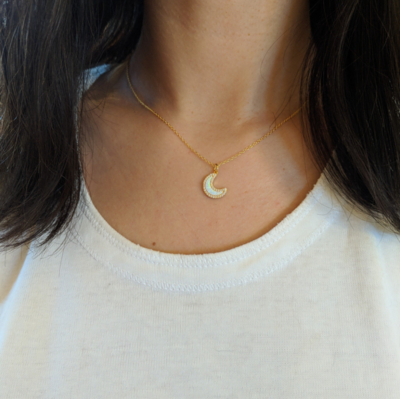 Kamaria White Opal Moon Necklace (Silver)