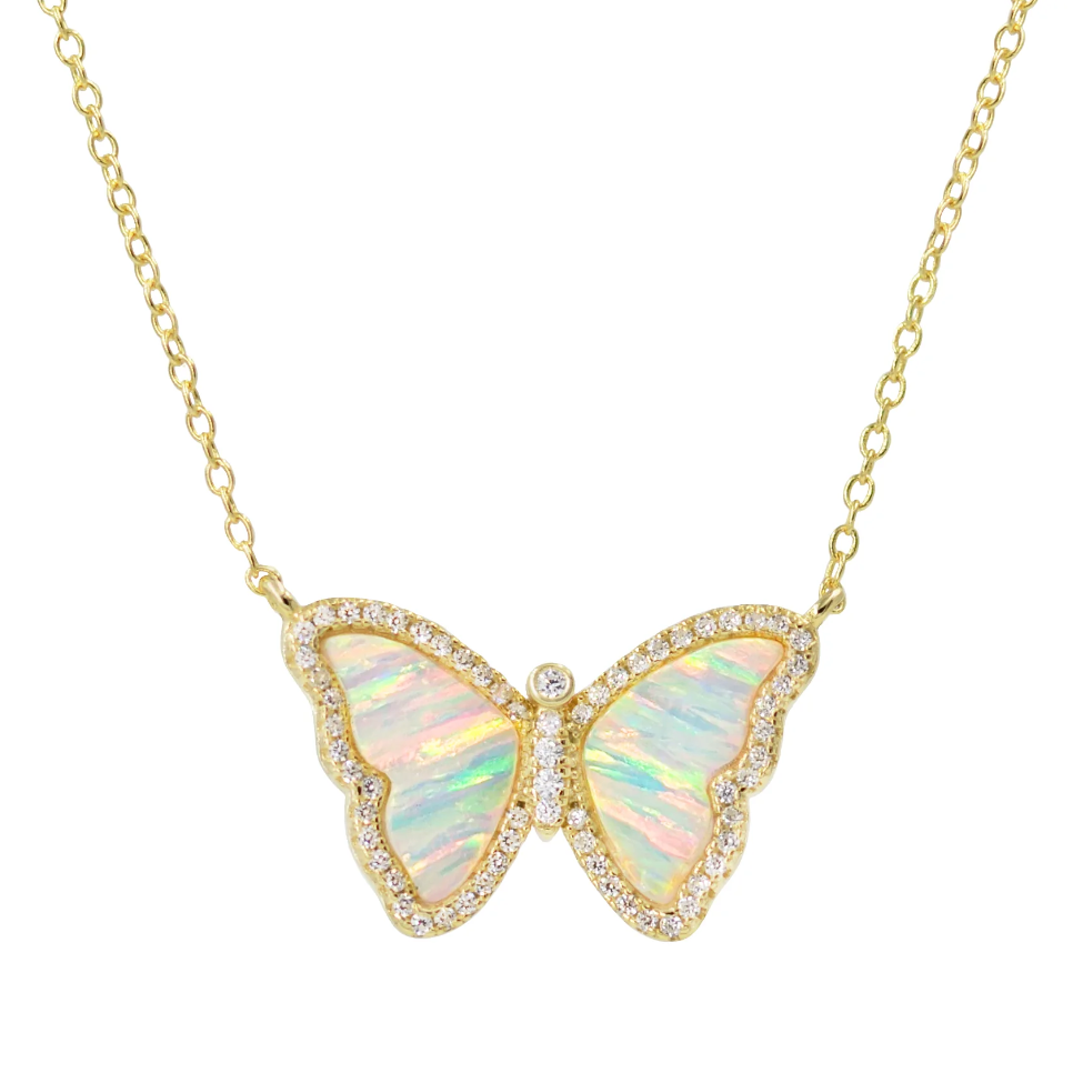 Kamaria White Opal Butterfly Necklace with Stripes (Gold)
