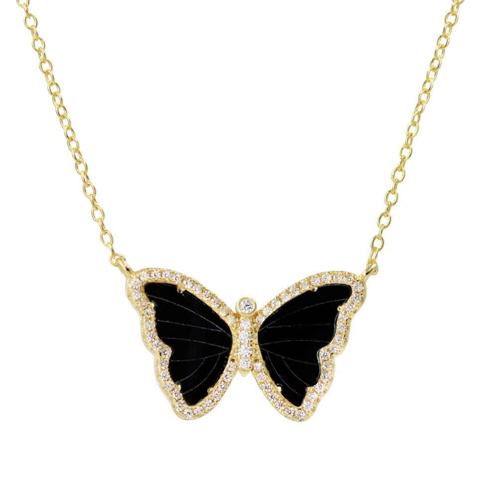 Kamaria Black Onyx Butterfly Necklace (Gold)