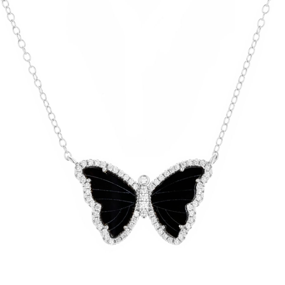 Kamaria Black Onyx Butterfly Necklace (Silver)