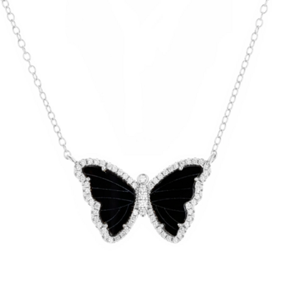 Kamaria Black Onyx Butterfly Necklace (Silver)