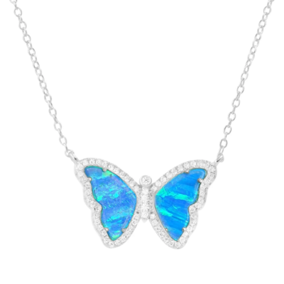 Kamaria Blue-Green Opal Butterfly Necklace with Stripes (Silver)