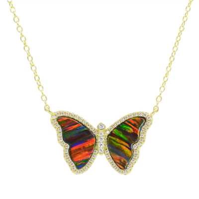 Kamaria Black Opal Butterfly Necklace with Stripes (Gold)