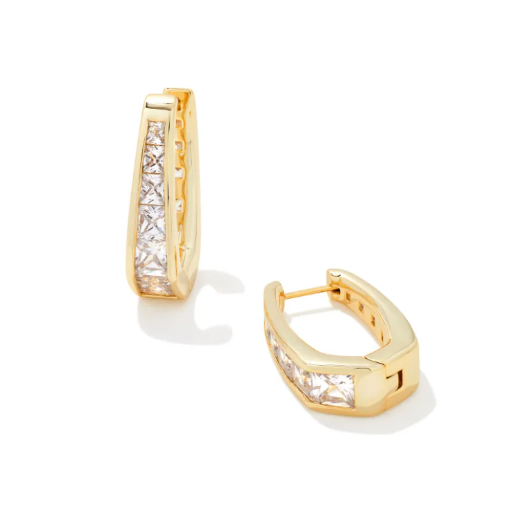 Kendra Scott Parker Hoop Earrings, Gold/White Crystal