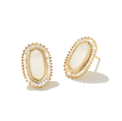 Kendra Scott Baguette Ellie Stud Earrings in Gold/Iridescent Druzy