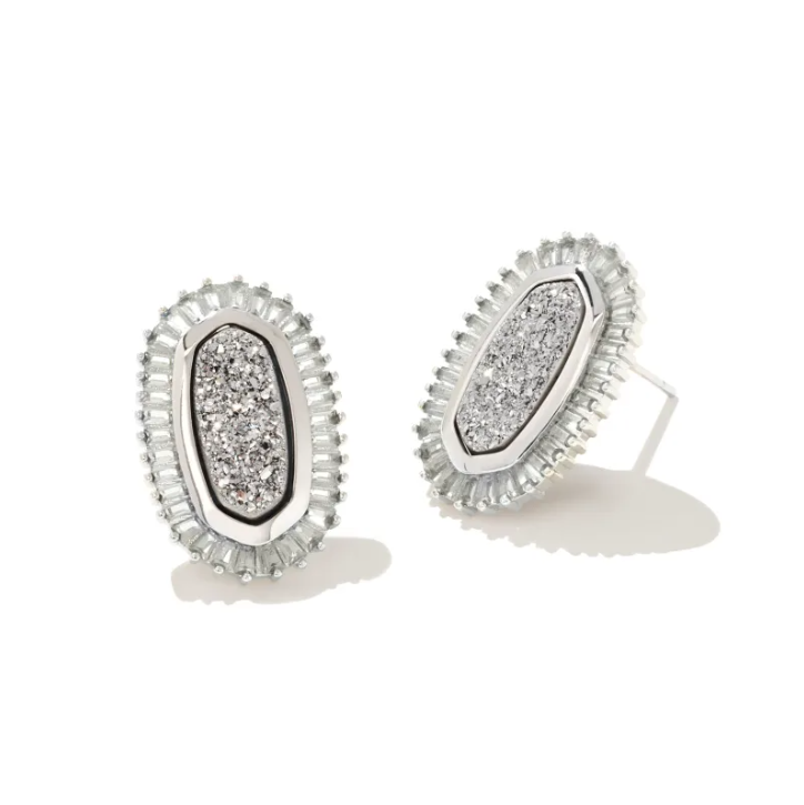 Kendra Scott Baguette Ellie Stud Earrings in Silver/Platinum Druzy