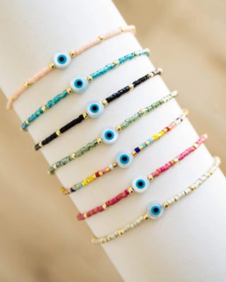 Kindred Row Evil Eye Beaded Bracelet, Sage