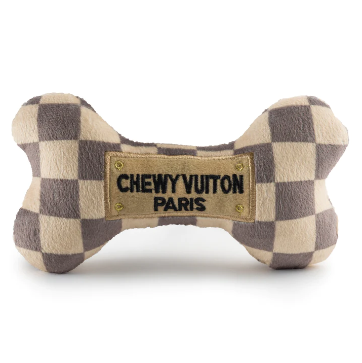 Checker Chewy Vuiton Bone Dog Toy (Medium)