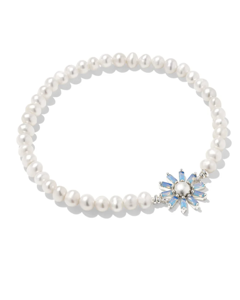 Kendra Scott Madison Daisy Pearl Stretch Bracelet, Silver/Blue Opal