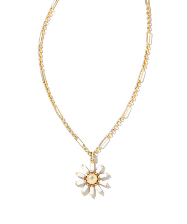 Kendra Scott Madison Daisy Pendant Necklace, Gold/White Opaque Glass