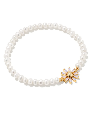 Kendra Scott Madison Daisy Pearl Stretch Bracelet, Gold/Pink Opal