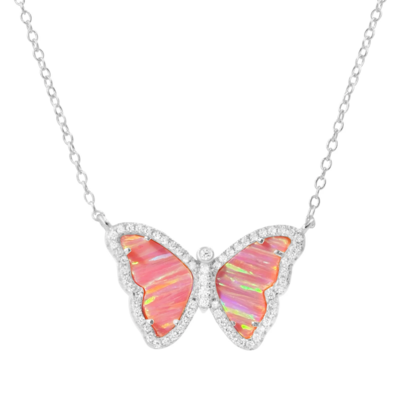 Kamaria Coral Opal Butterfly Necklace with Stripes (Silver)