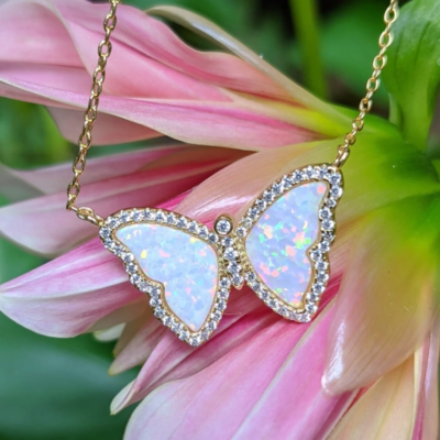 Kamaria Lavender Opal Butterfly Necklace (Gold)