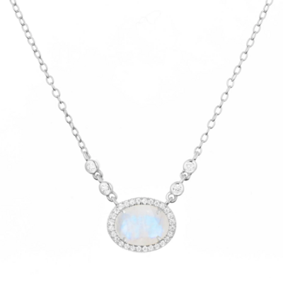 Kamaria Aura Rainbow Moonstone Gemstone Necklace (Silver)