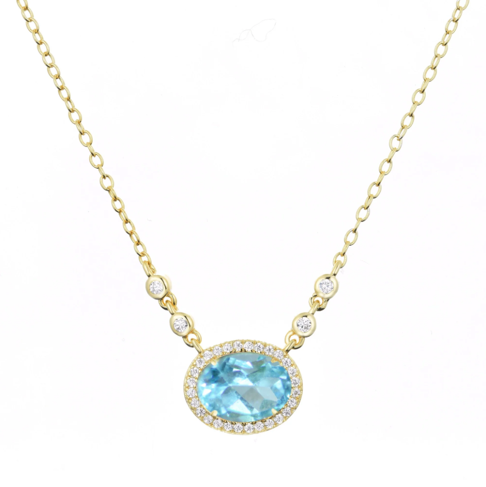 Kamaria Aura Swiss Blue Topaz Gemstone Necklace (Gold)