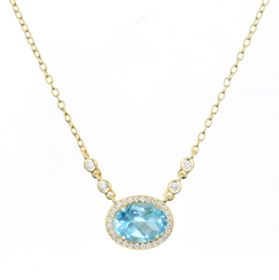 Kamaria Aura Swiss Blue Topaz Gemstone Necklace (Gold)