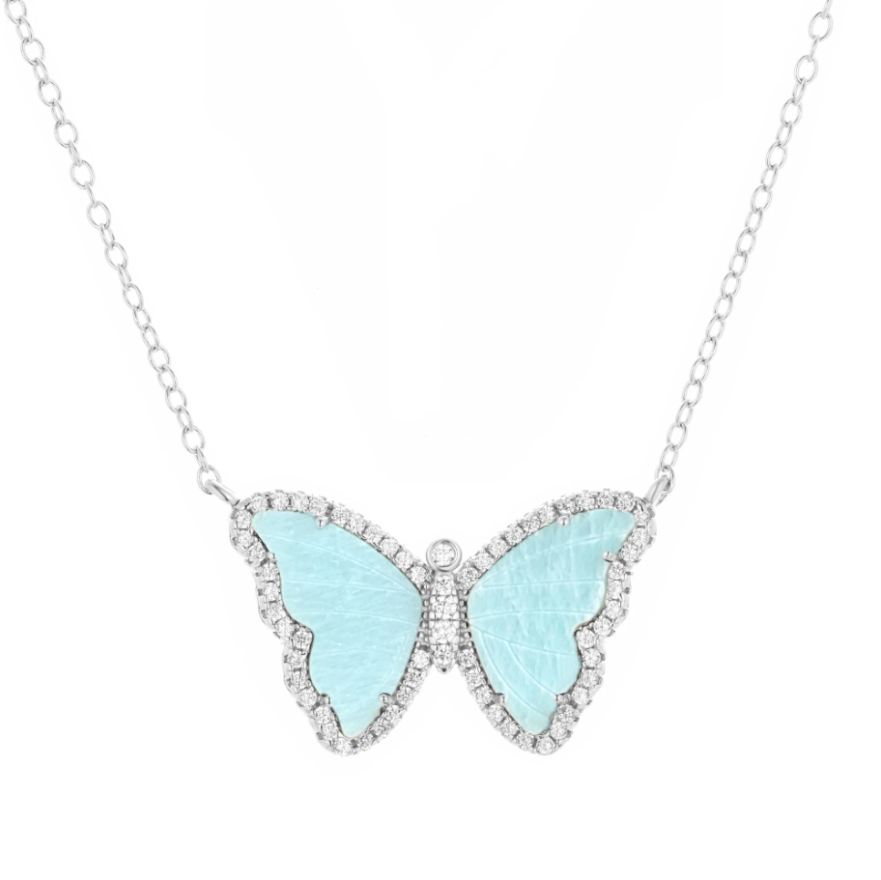 Kamaria Amazonite Butterfly Necklace (Silver)