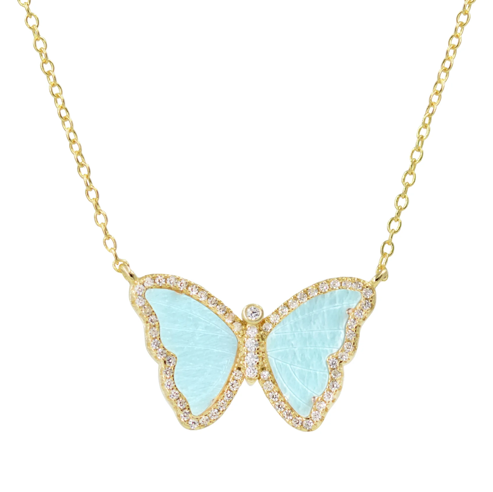 Kamaria Amazonite Butterfly Necklace (Gold)