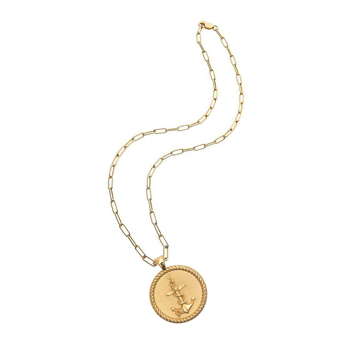 Jane Win Original STRONG Anchor Coin Pendant with Drawn Link Chain
