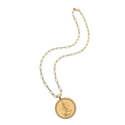 Jane Win Original STRONG Anchor Coin Pendant with Drawn Link Chain