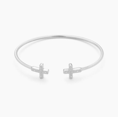 Ella Stein Keep the Faith! Cross Cuff Bracelet (Silver)