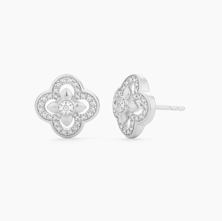 Ella Stein Classic Alhambra Stud Earrings (Silver)