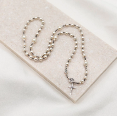 MSMH Rosary Wrap Bracelet (Pearl/Hematite)